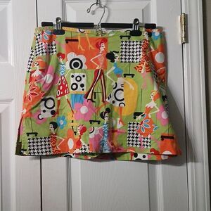 David Paul Retro 60’s fashion print mod groovy golf tennis skort size 12